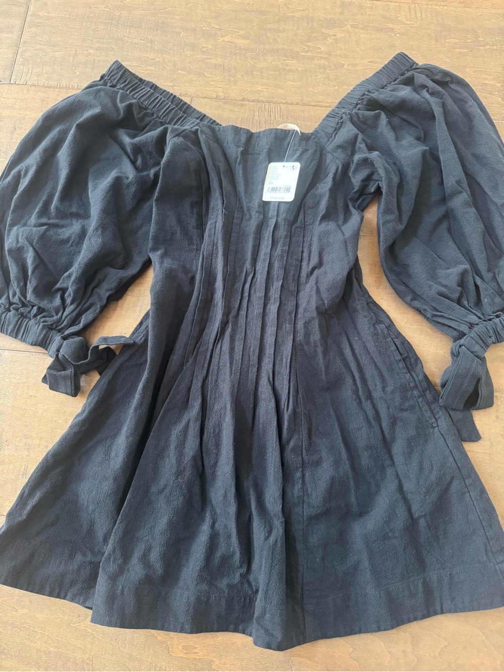 Free People Black Off-Shoulder Mini Dress with Puff Sleeves